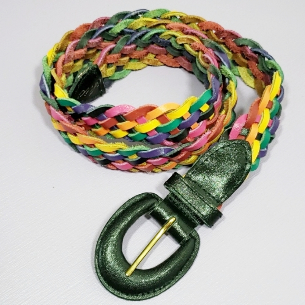 Vintage CHIC Rainbow Leather Braid Belt Medium